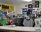 t-shirts and signs in our showroom